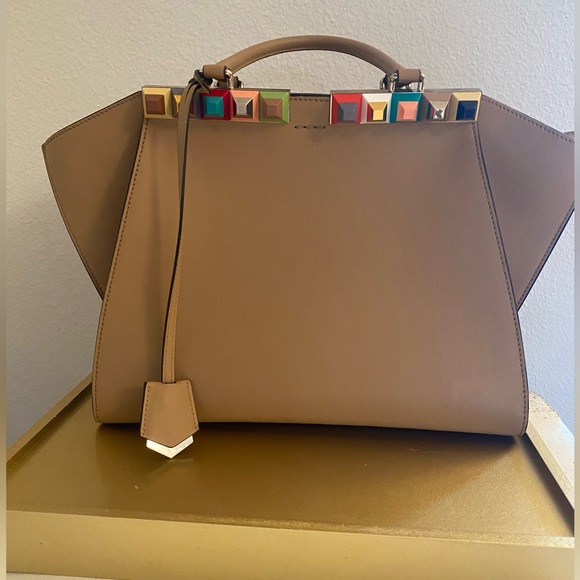 Fendi 3Jours Beige / Tan bag with colorful studs. - Picture 2 of 16